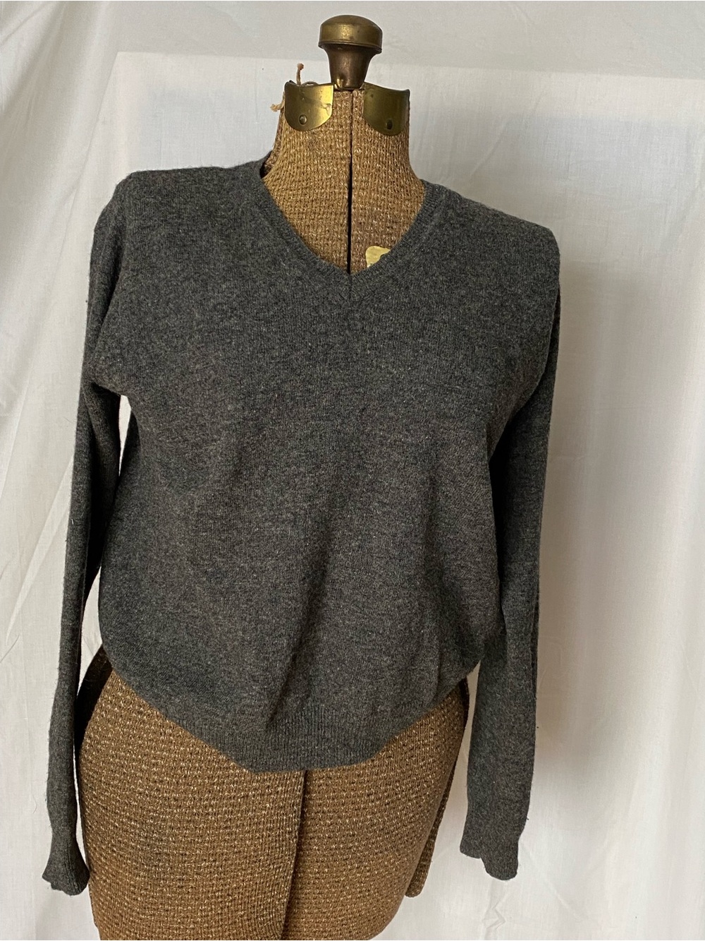 Vintage 100% Wool Classic Charcoal V-Neck Women's Sweater
